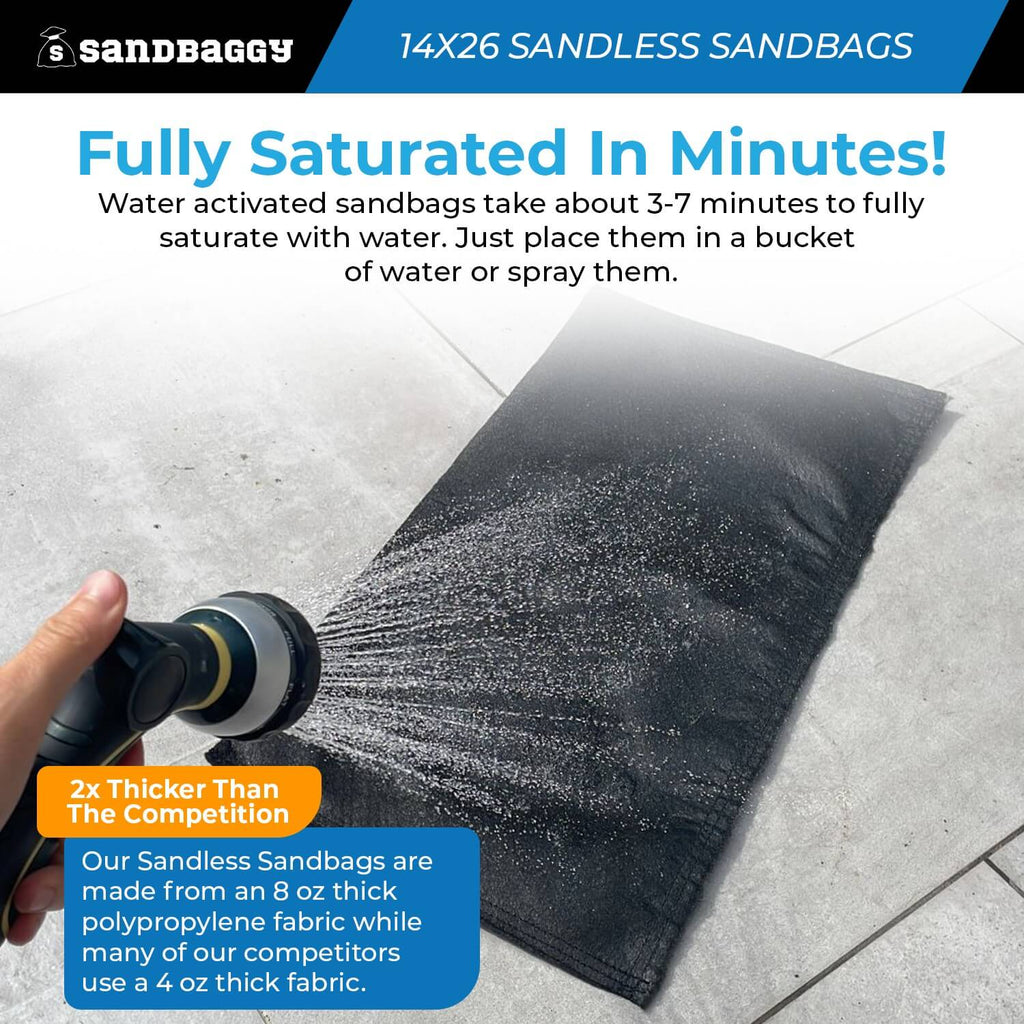 14" x 26" Water Activated Sandless Sandbags For Flooding