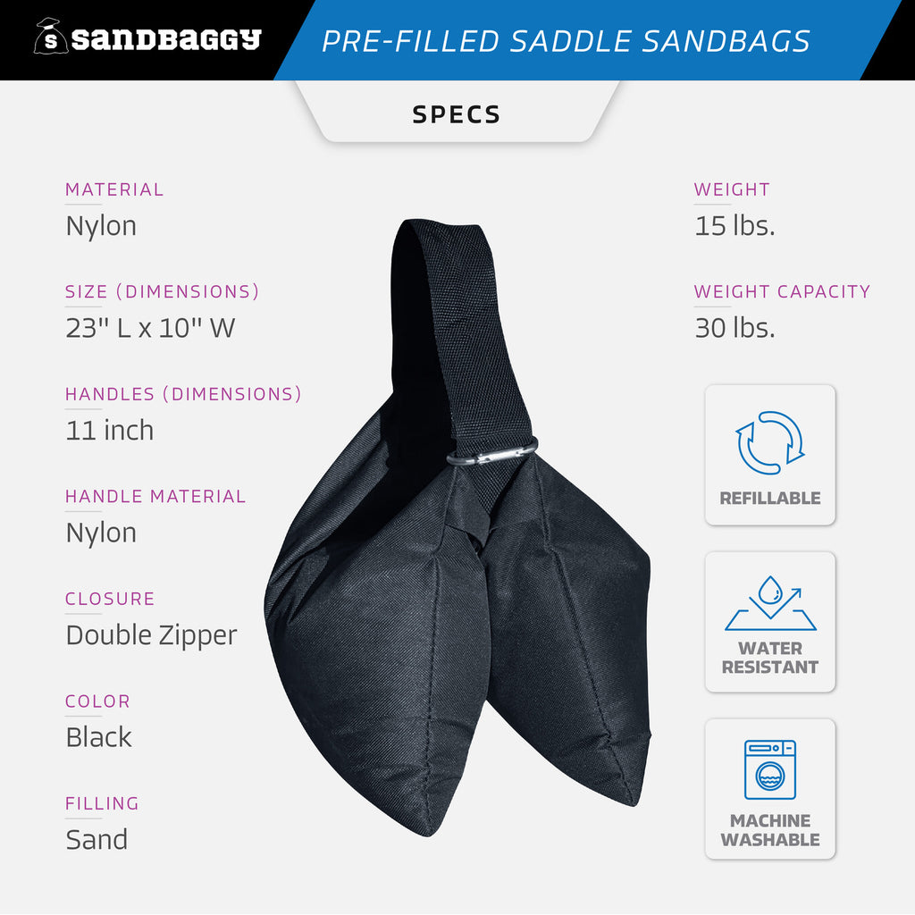 Pre Filled Saddle Sandbags (15 lb.) | Tripod, Photography Stand Weight