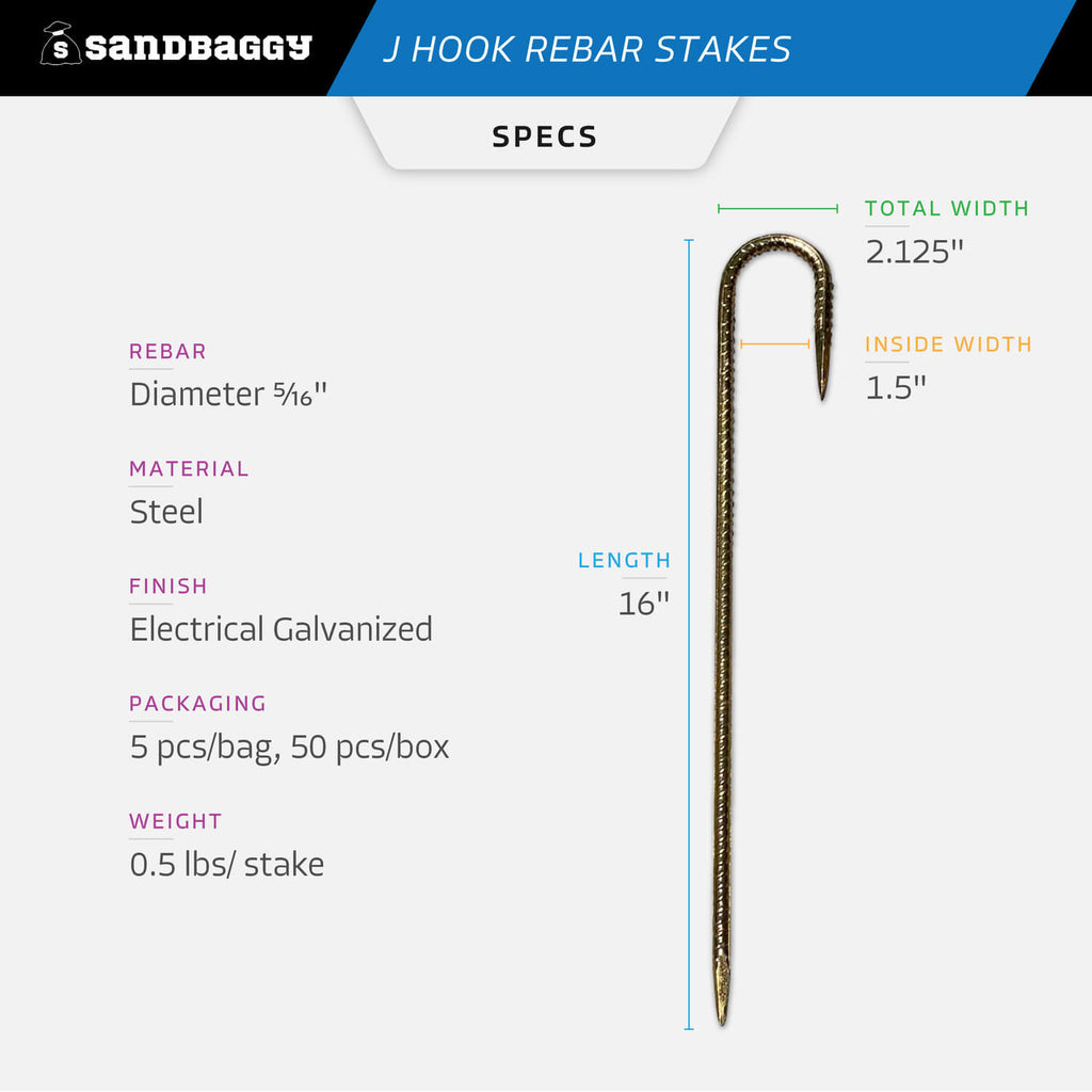 16 inch j hook rebar stakes specs