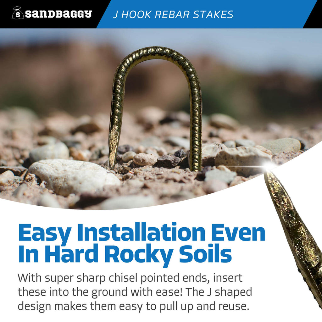 sharp 16 inch j hook rebar stakes - easy installation