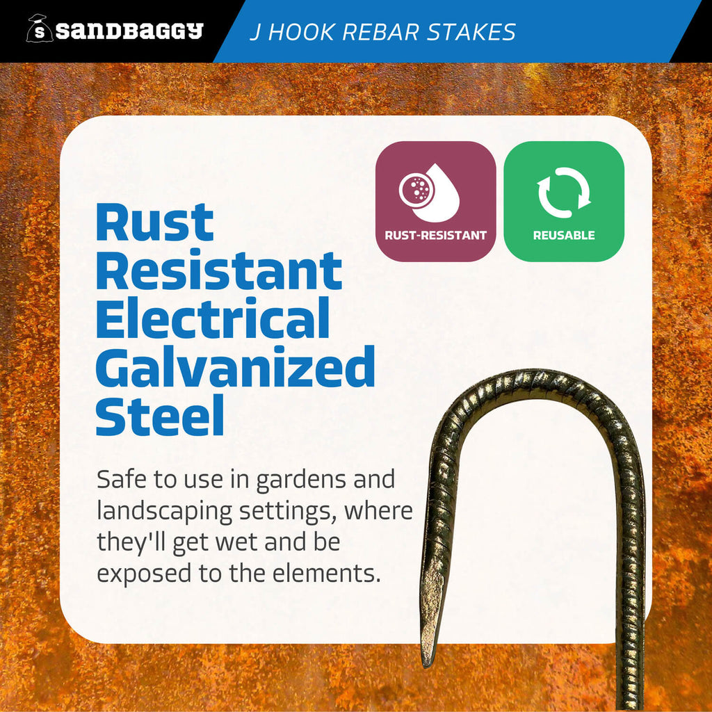 Galvanized 16 inch j hook rebar stakes - rust resistant