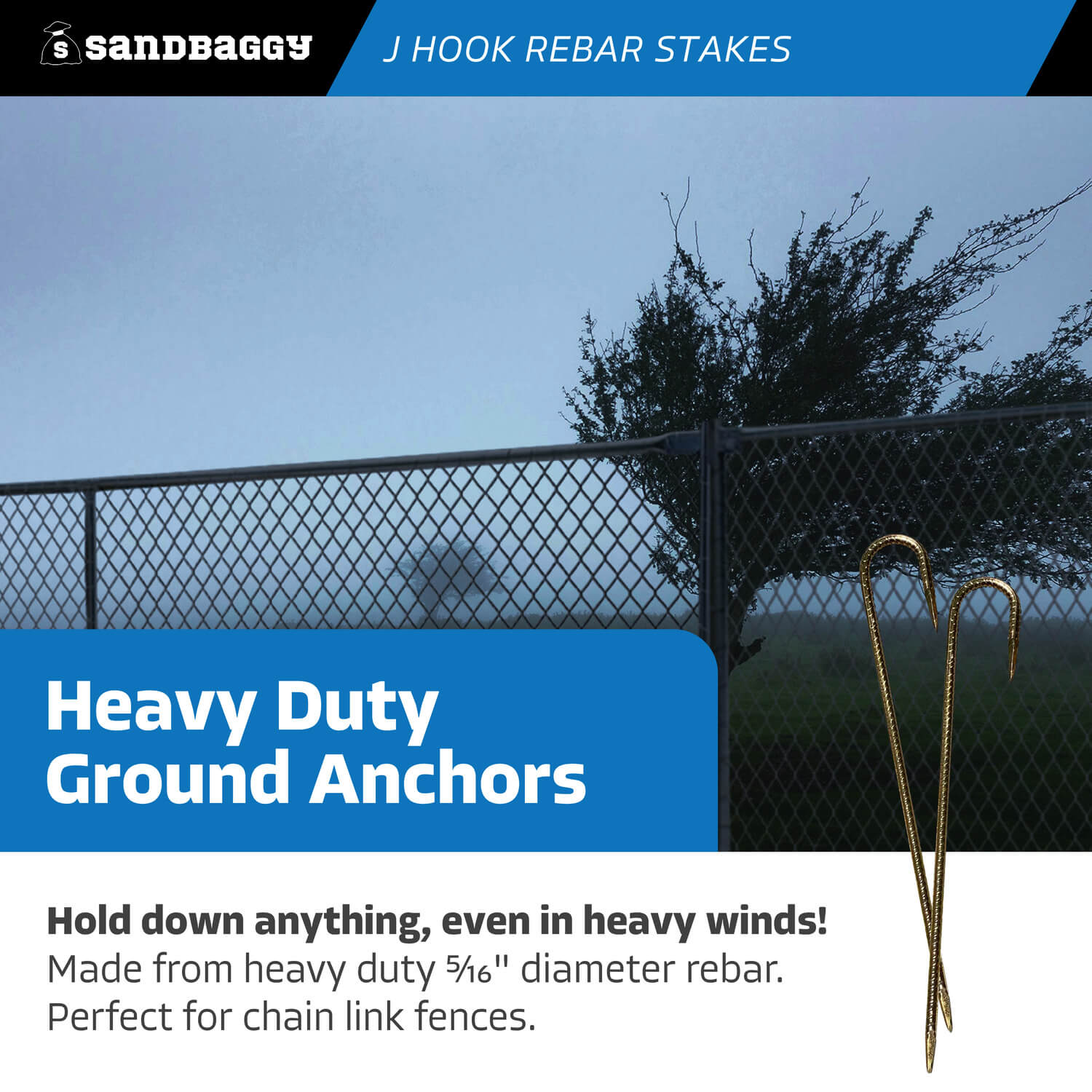 16 Inch Ground Rebar Stakes, J Hook Extra Heavy Duty Rust Proof Coated Steel Ground