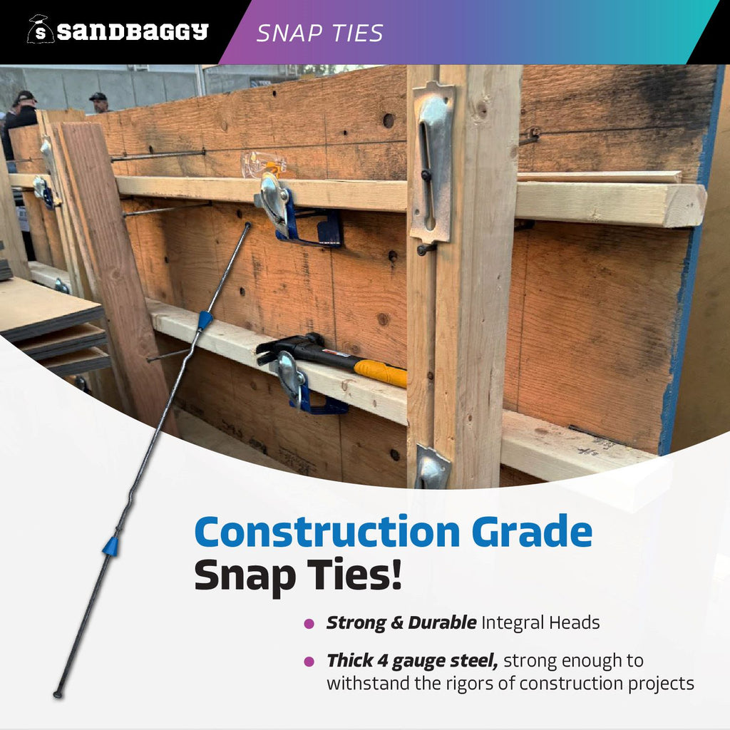 16" long end snap ties for heavy concrete pours