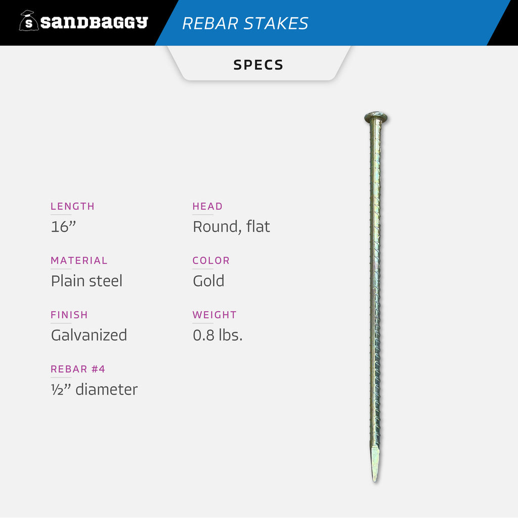 Galvanized 16" rebar stakes with nail head - specs