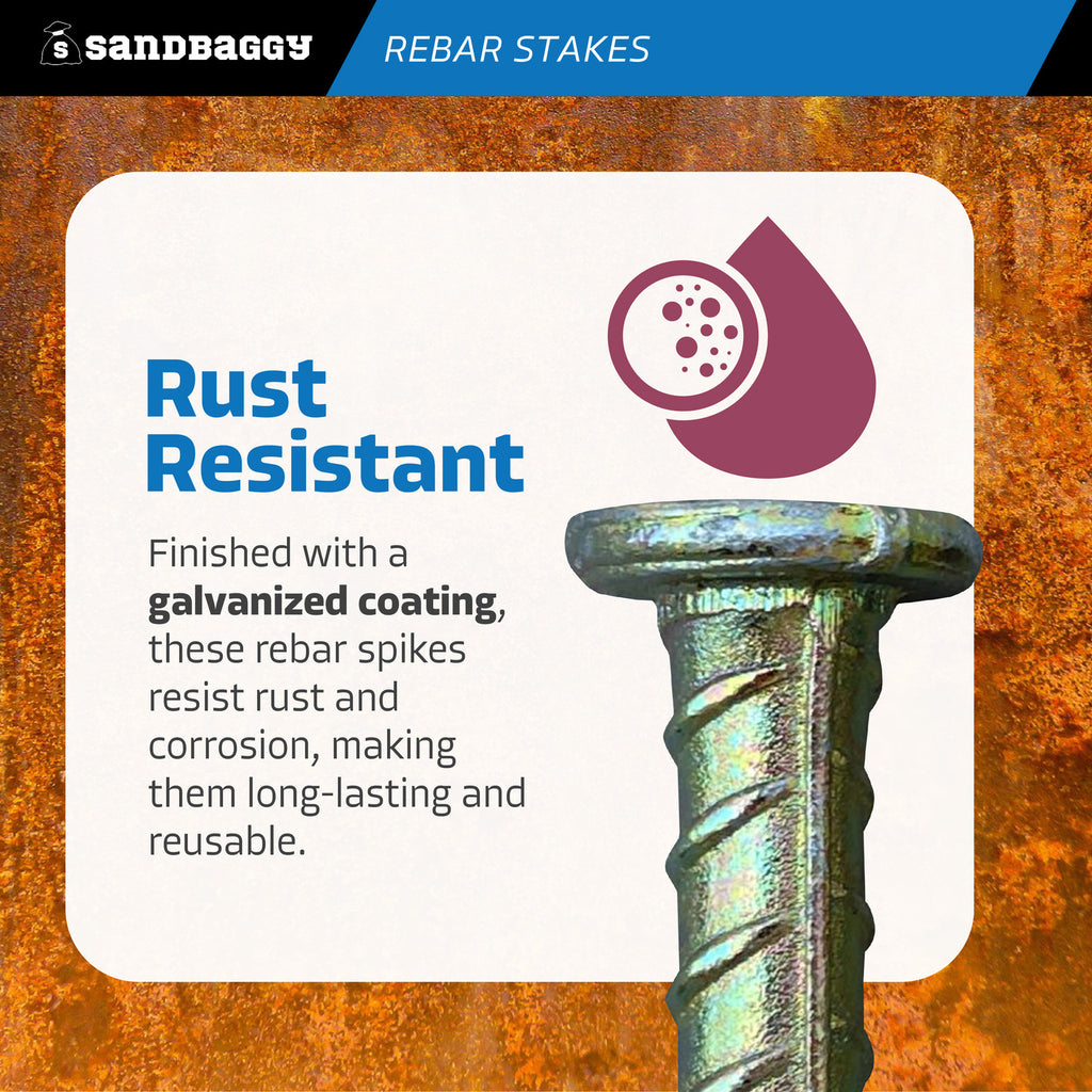 Rust resistant 16" rebar stakes with nail head