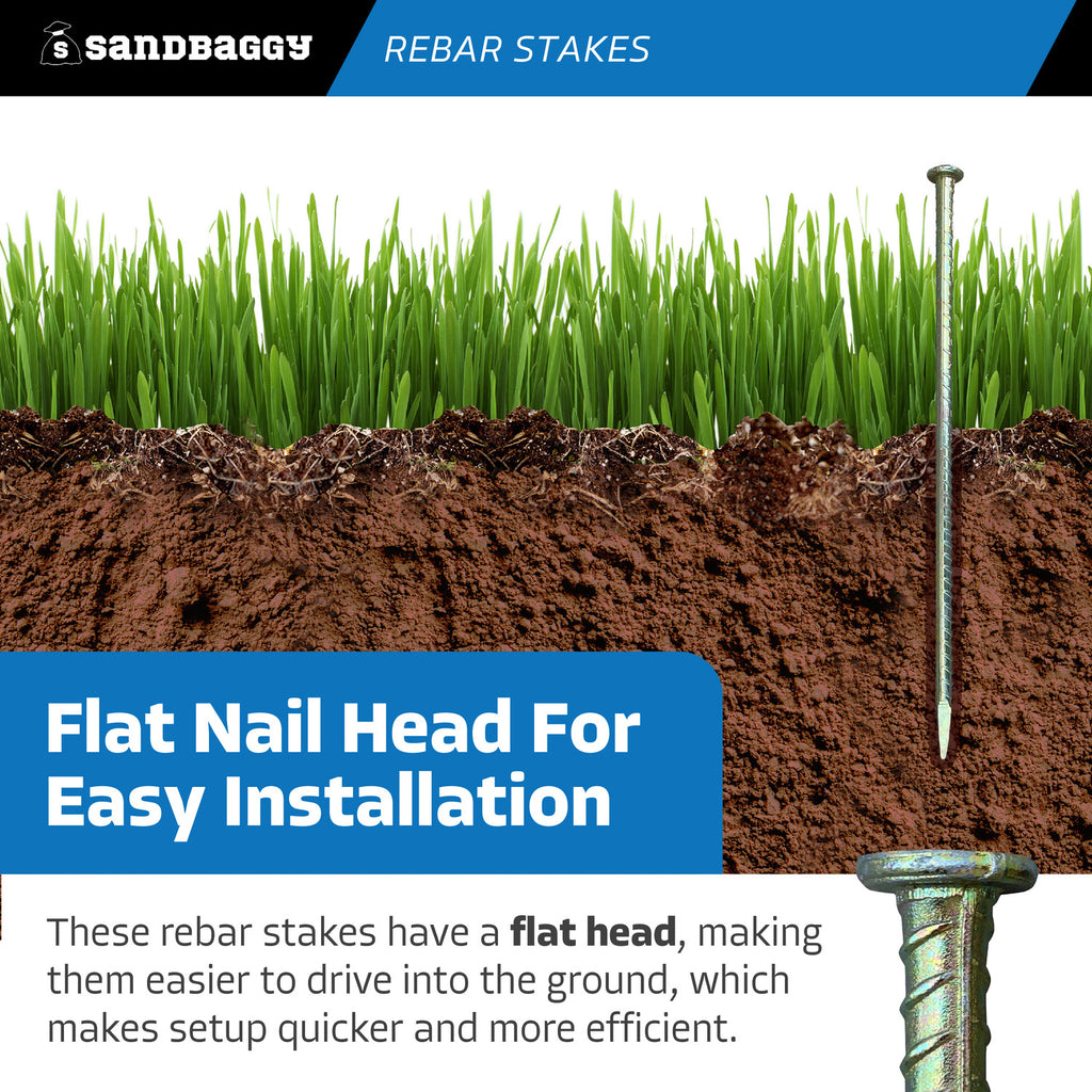 Galvanized 16" rebar stakes with nail head - easy installation