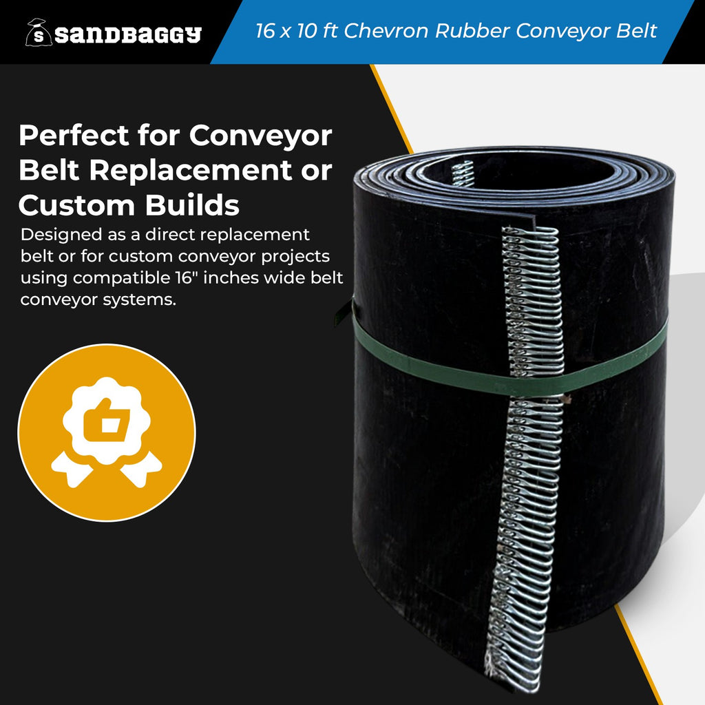 16" x 10 ft Chevron Rubber Conveyor Belt | Heavy-Duty Replacement Belt