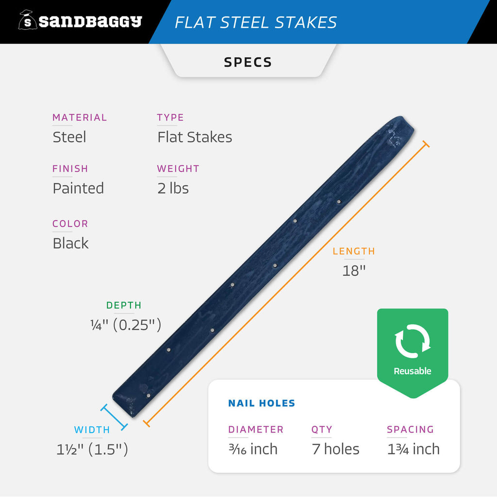 18" flat metal stakes - specs