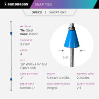 18" short end snap ties specs