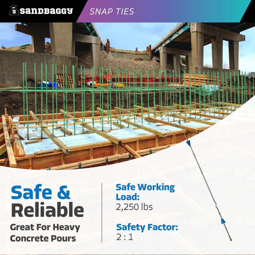 18" short end snap ties for heavy concrete pours
