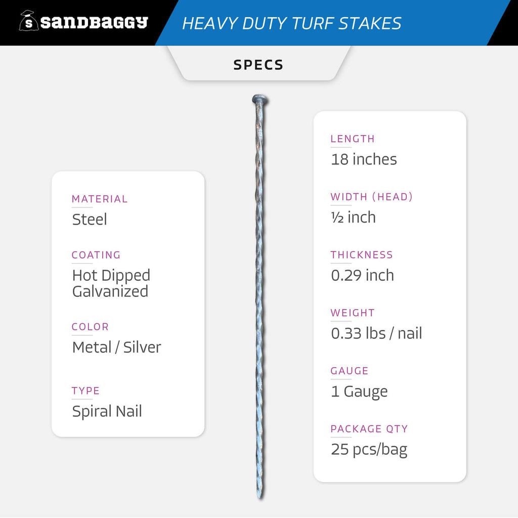 18 inch heavy duty turf nails - specs