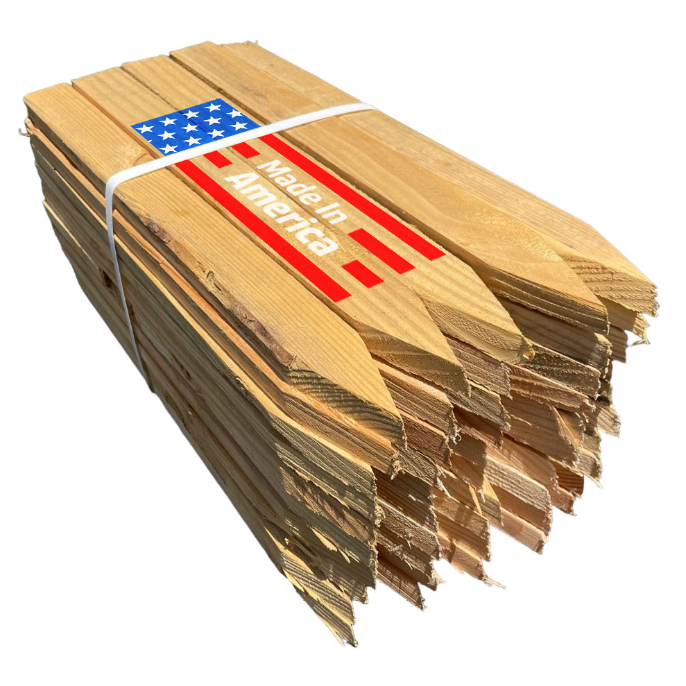 18" wood stakes made in the USA - sold in bundles of 25