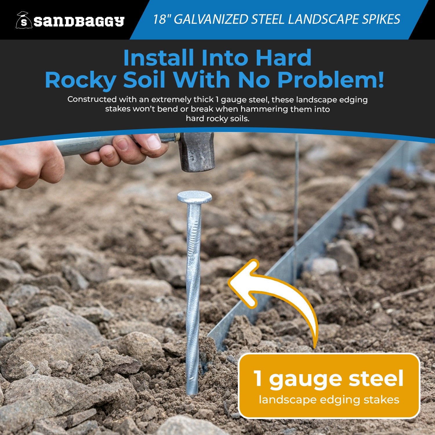 18 inch Galvanized Landscape Edging Spikes - 1 Gauge Steel – Sandbaggy