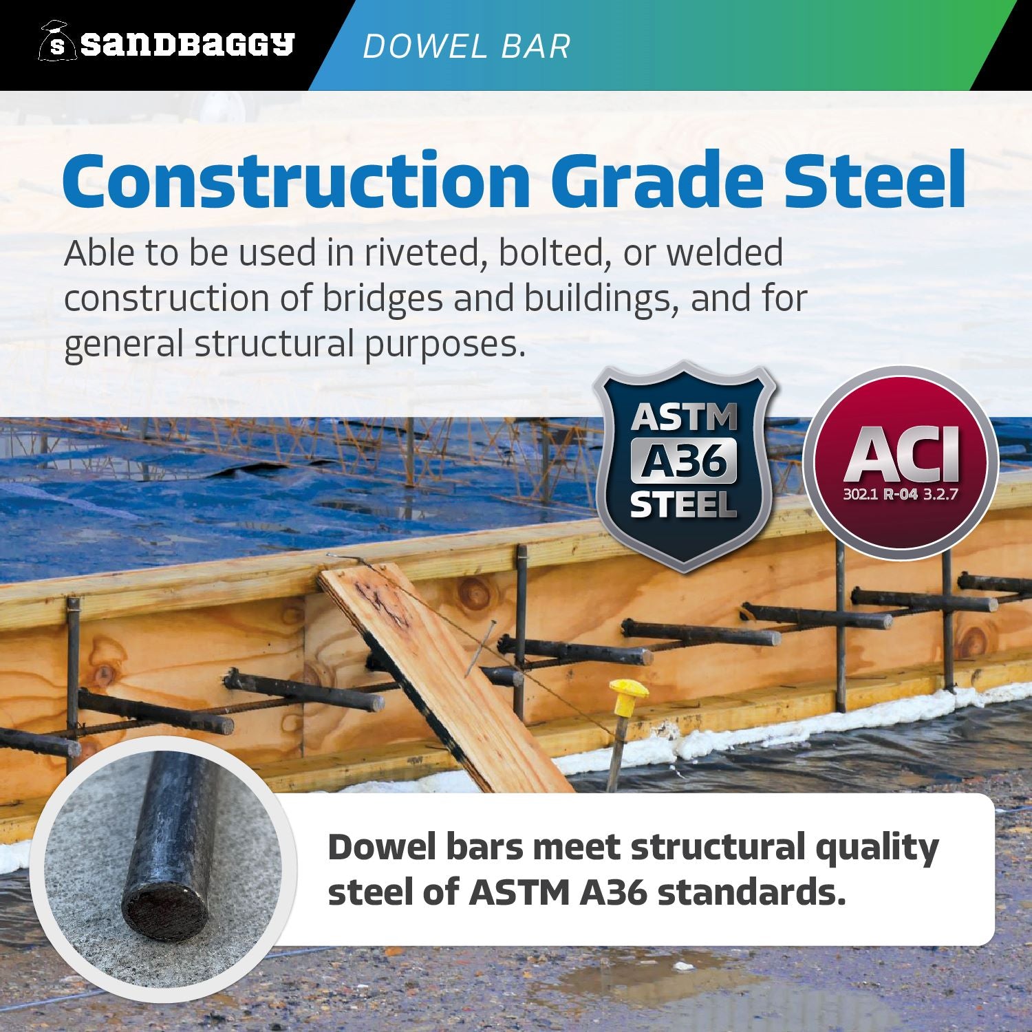 18" Smooth Concrete Dowel Bar (Multiple Sizes Available) – Sandbaggy