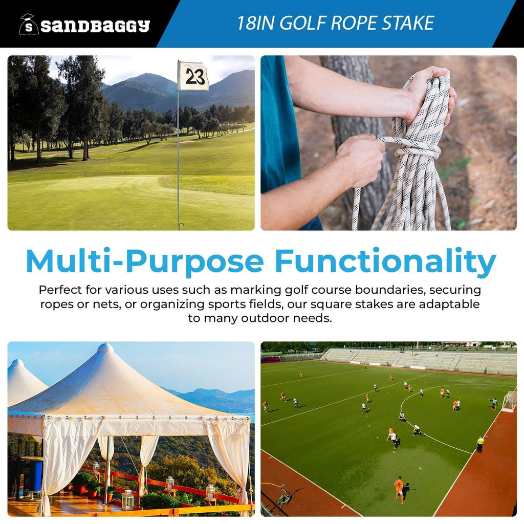 18" Golf Rope Stake - Square Stake (UV Resistant)