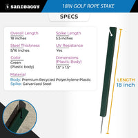 18" Golf Rope Stake - Square Stake (UV Resistant)