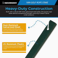 18" Golf Rope Stake - Square Stake (UV Resistant)