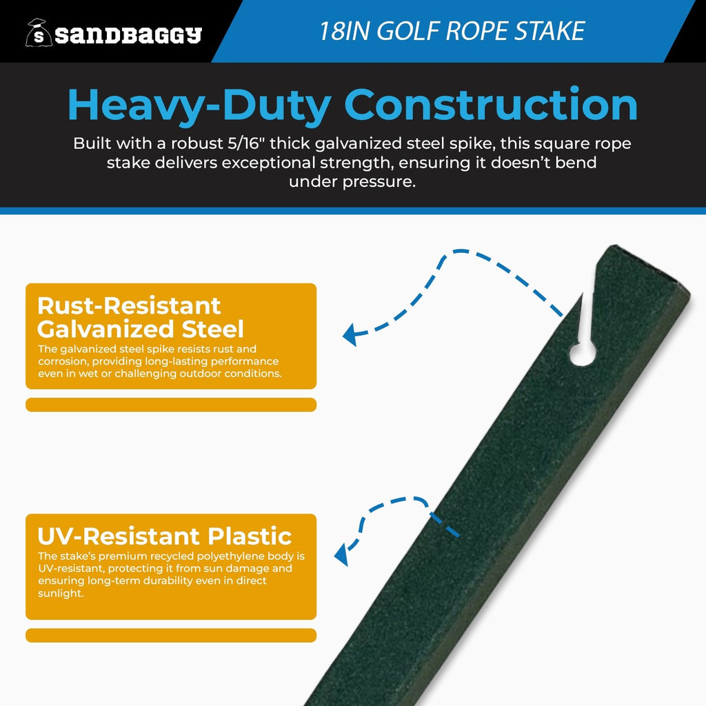 18" Golf Rope Stake - Square Stake (UV Resistant)