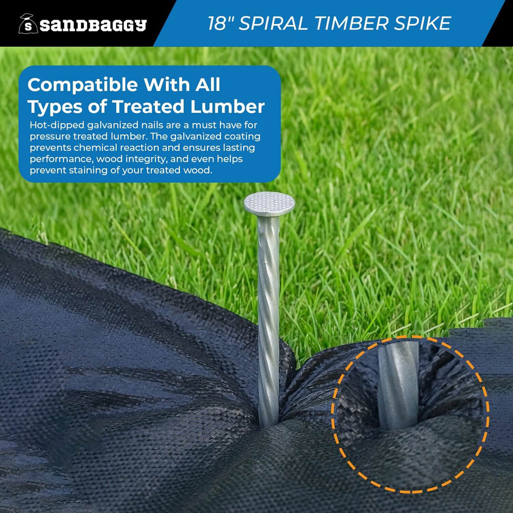 18" Spiral Landscape Timber Spikes - Galvanized Steel Nails - 1 Gauge Steel