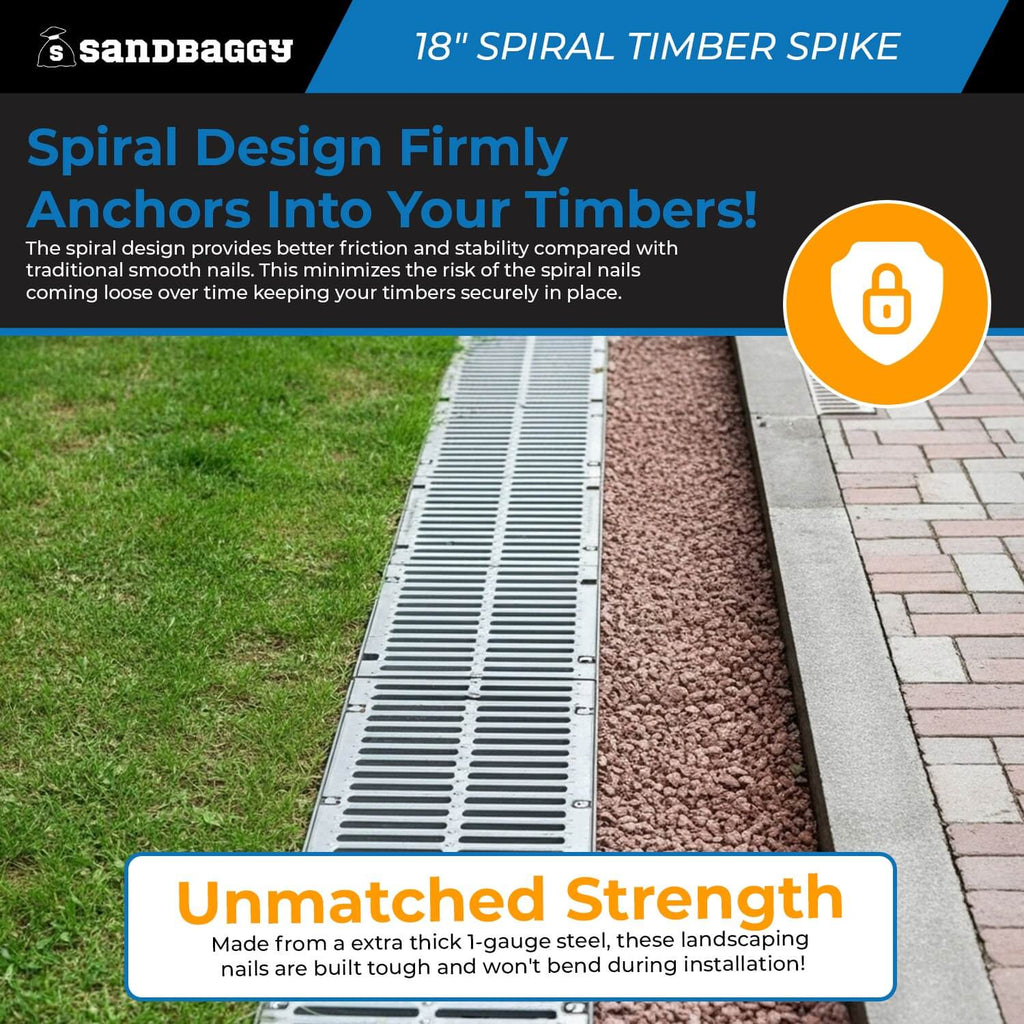 18" Spiral Landscape Timber Spikes - Galvanized Steel Nails - 1 Gauge Steel