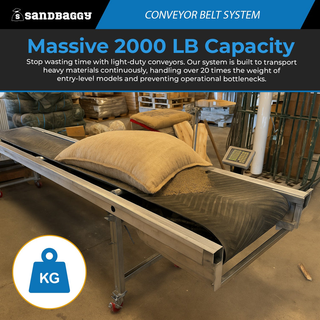 Heavy Duty Conveyor Belt System (18" x 10 ft) | 2,000 lb Cap. | Chevron Rubber Belt