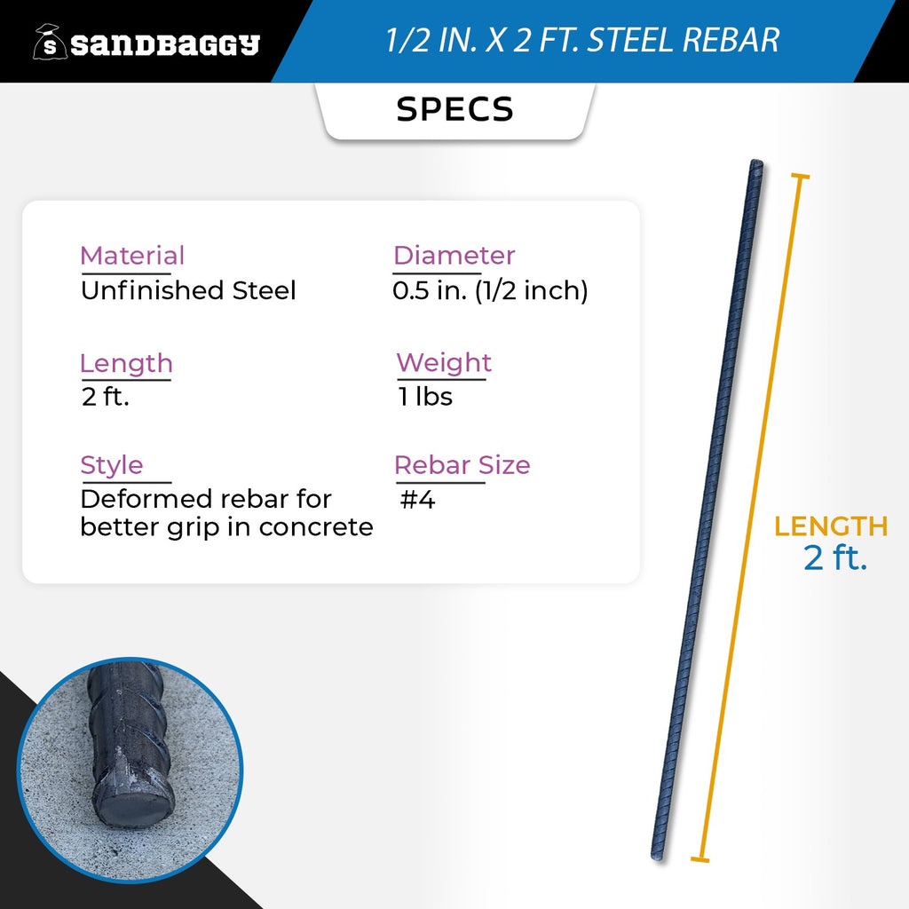 1/2 in. x 2 ft. Steel Rebar #4