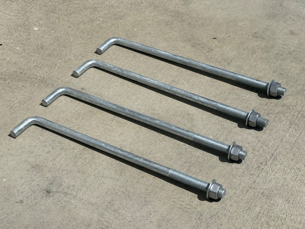 1" x 24" Threaded Concrete Anchor L-Bolts (Nuts & Washers Included) - Galvanized