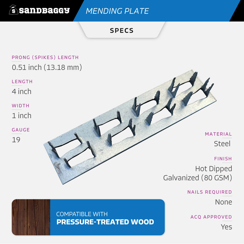 1" x 4" wood mending plate for sale - specs