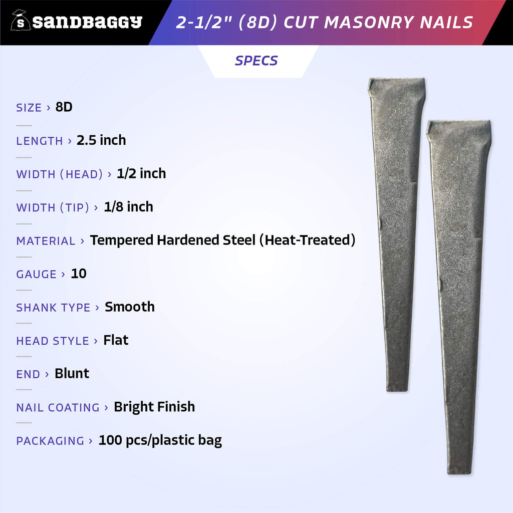 2-1/2 inch cut masonry nails SPECS