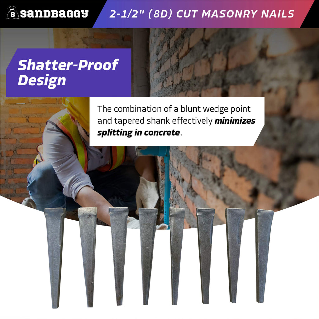 heavy duty 2-1/2 inch cut masonry nails for concrete