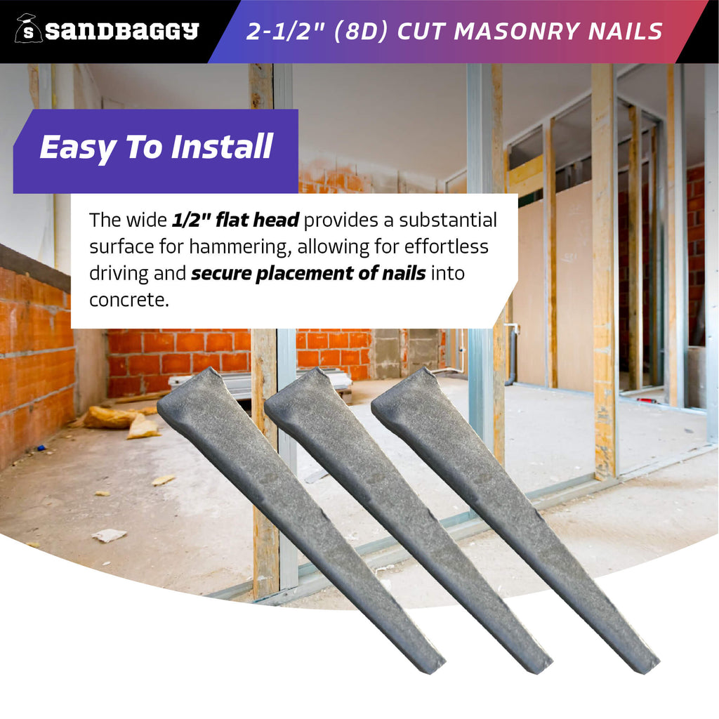 2-1/2 inch cut masonry nails with 1/2" flat head