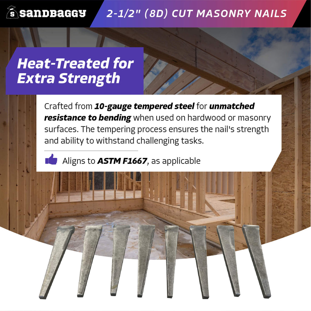 heat treated steel 2-1/2 inch cut masonry nails - 10 gauge