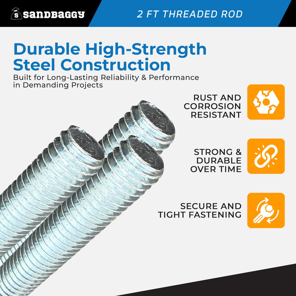 3/8" x 2 ft Threaded Rod - Galvanized (Zinc Plated)