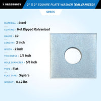 1/8x2x2 square washers - galvanized