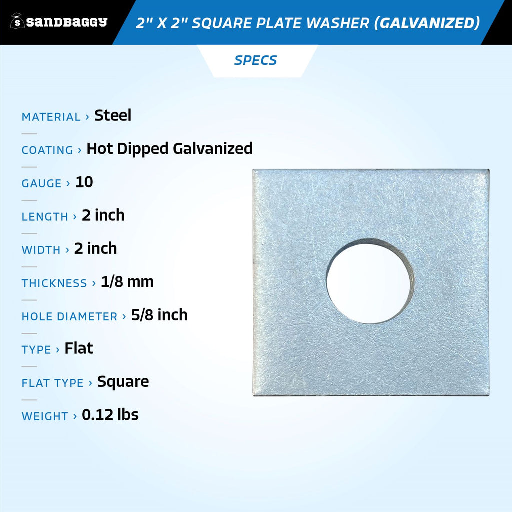 1/8x2x2 square washers - galvanized