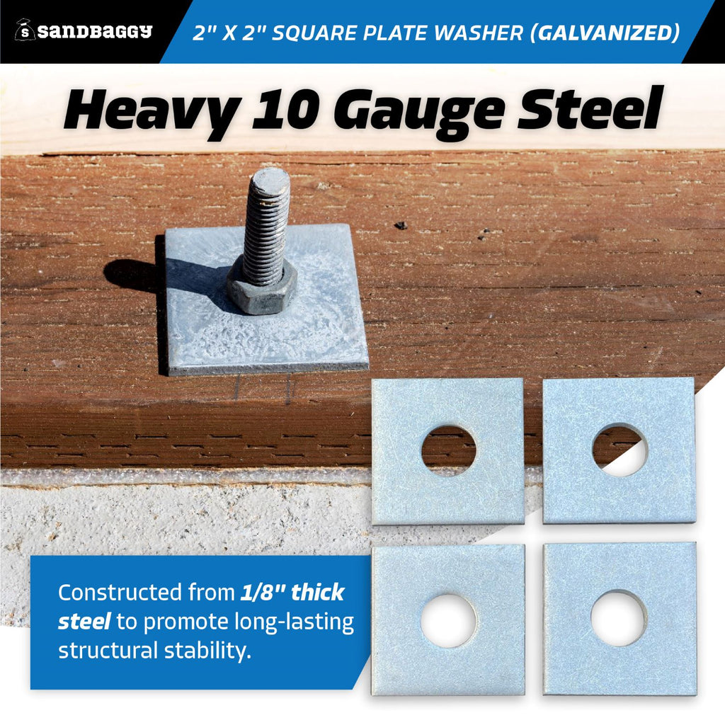 2" x 2" galvanized square washers - 10 gauge steel