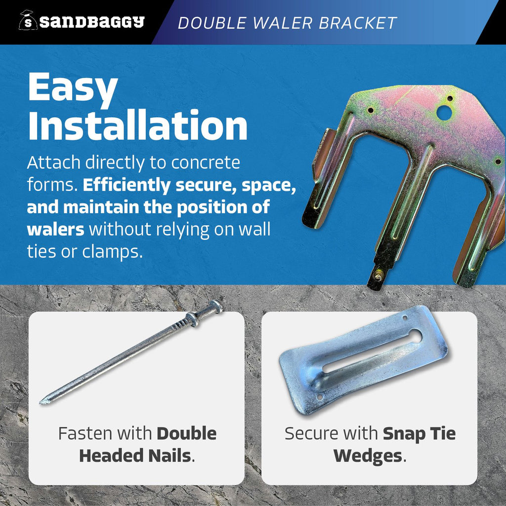 2 x 4 Double Waler Bracket Compatible with Double Headed Nails and snap tie wedges