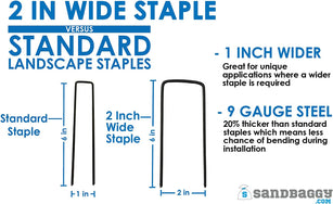 6" long x 2" wide landscape staples made with 9 gauge steel