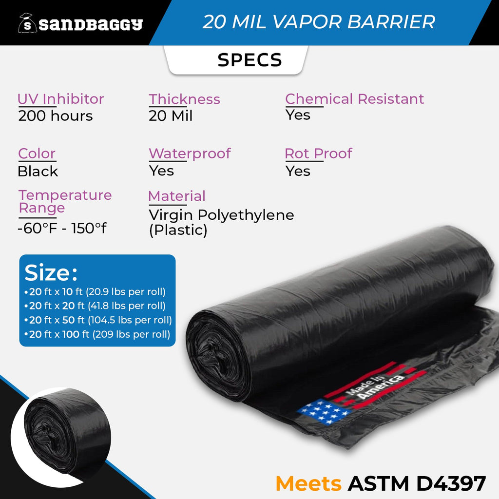 20 Mil Black Vapor Barrier – Polyethylene Visqueen (USA Made)