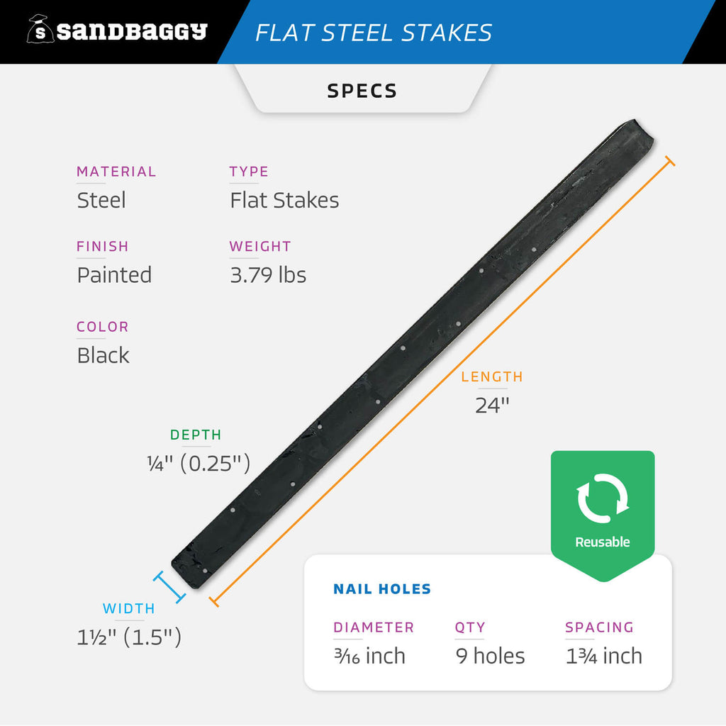 24" flat steel stakes specs