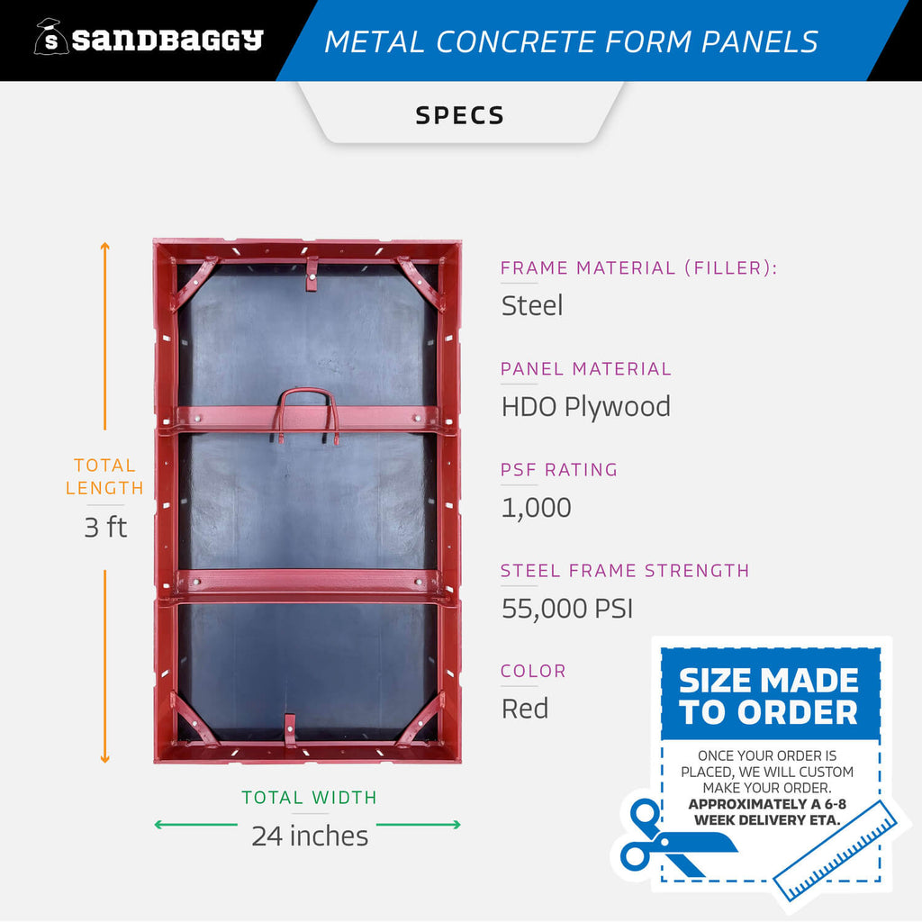 3 ft metal concrete form wall panels - specs