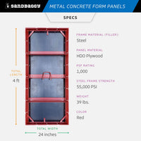24 inch x 4 ft metal concrete wall forms panels specs