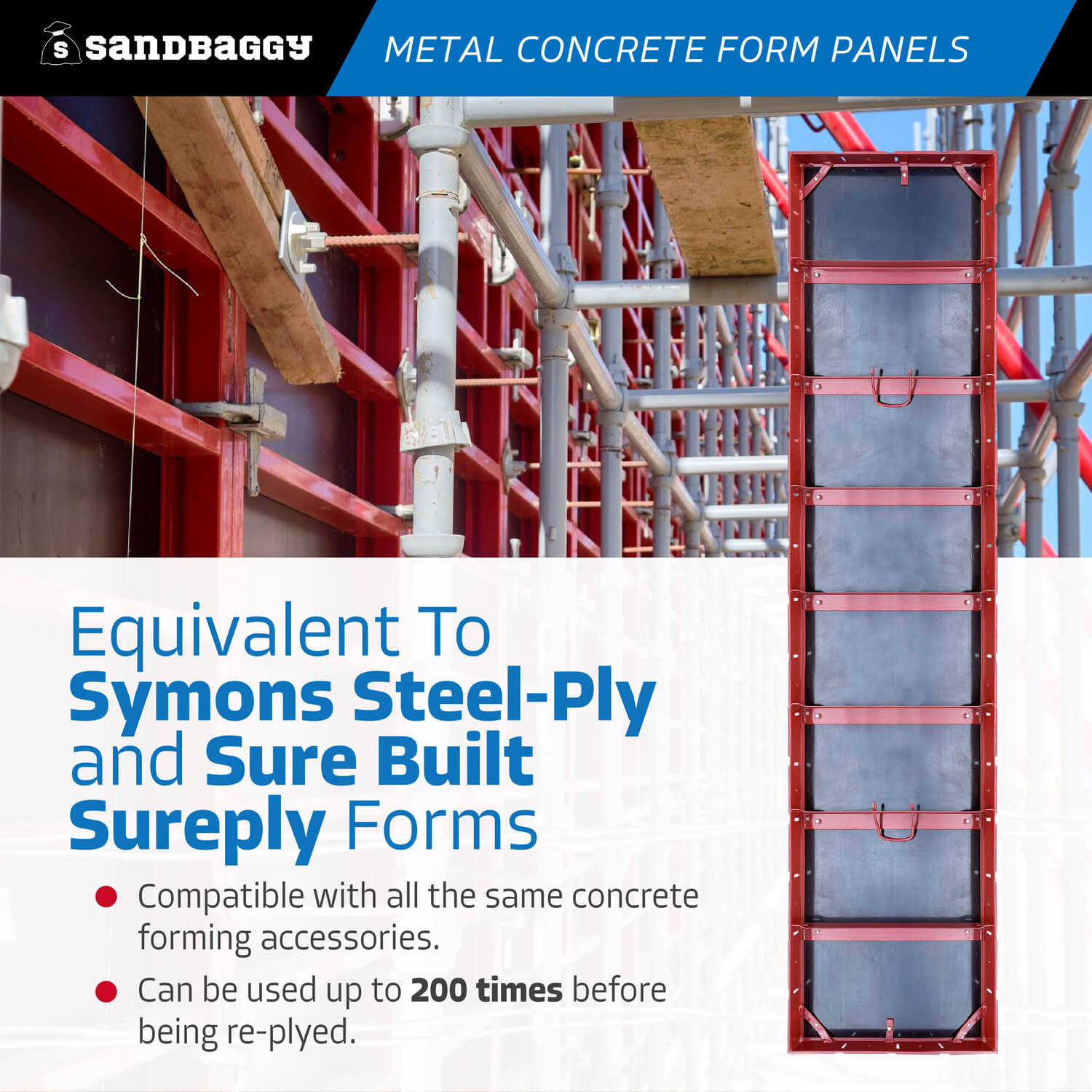 24 in x 8 ft Metal Concrete Form Panels For Walls & Columns – Sandbaggy