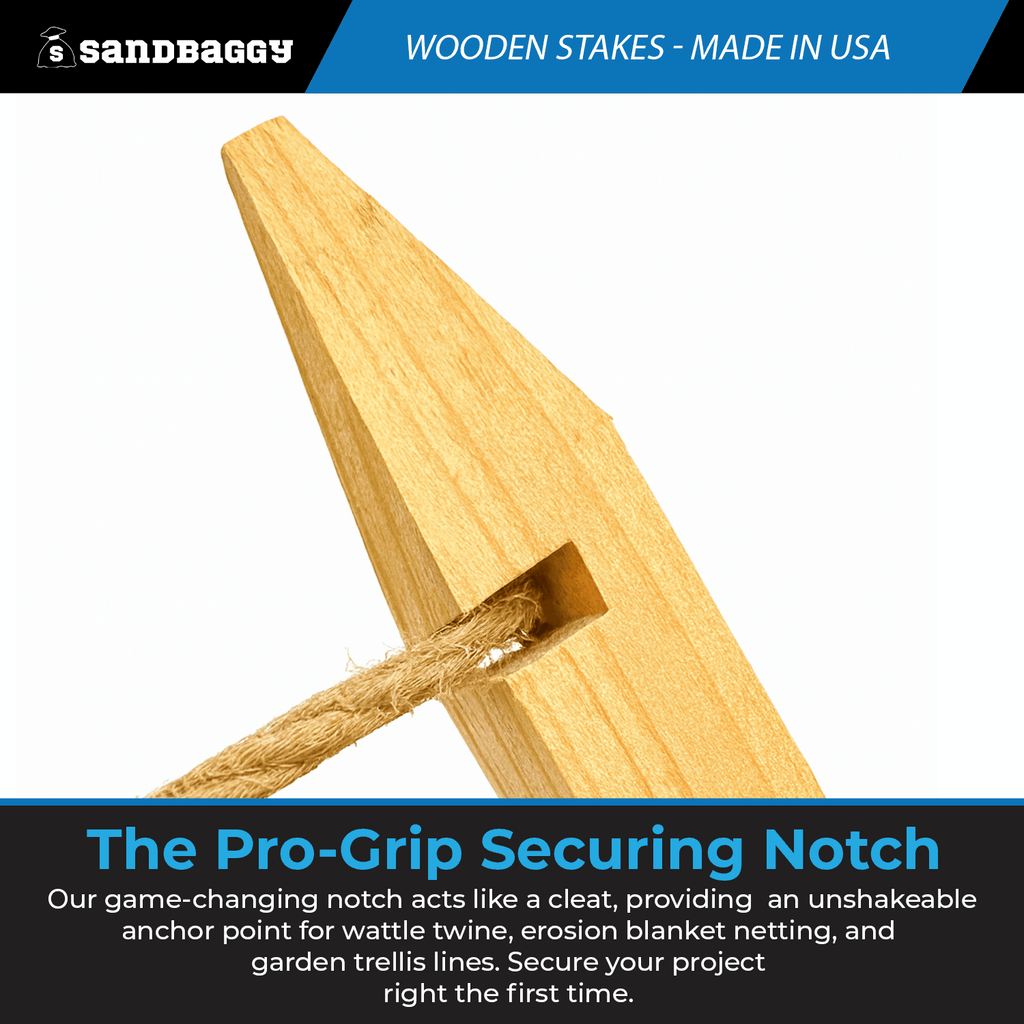 24 inch erosion control wood stakes with PRO GRIP Notch