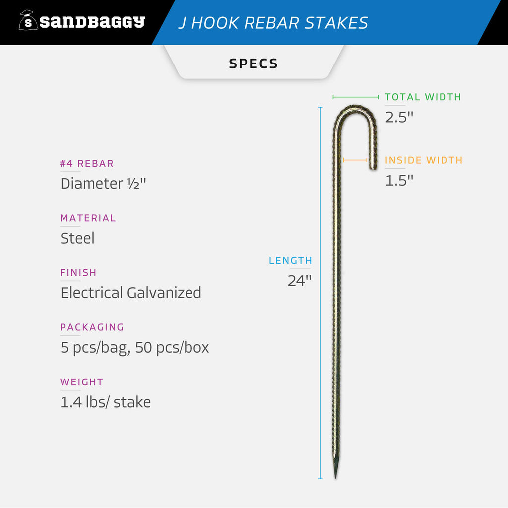 24 inch j hook rebar stakes - specs