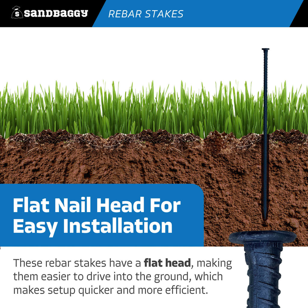 24" rebar stakes with flat nail head - easy installation