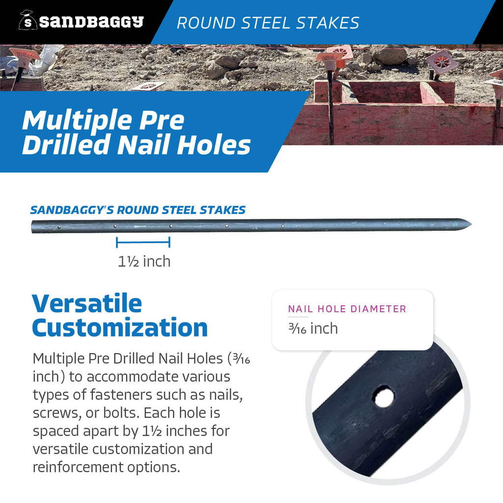 24 inch round concrete form stakes with predrilled nail holes