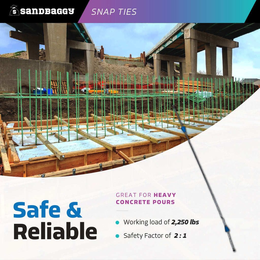 24" short end snap ties for heavy concrete pours