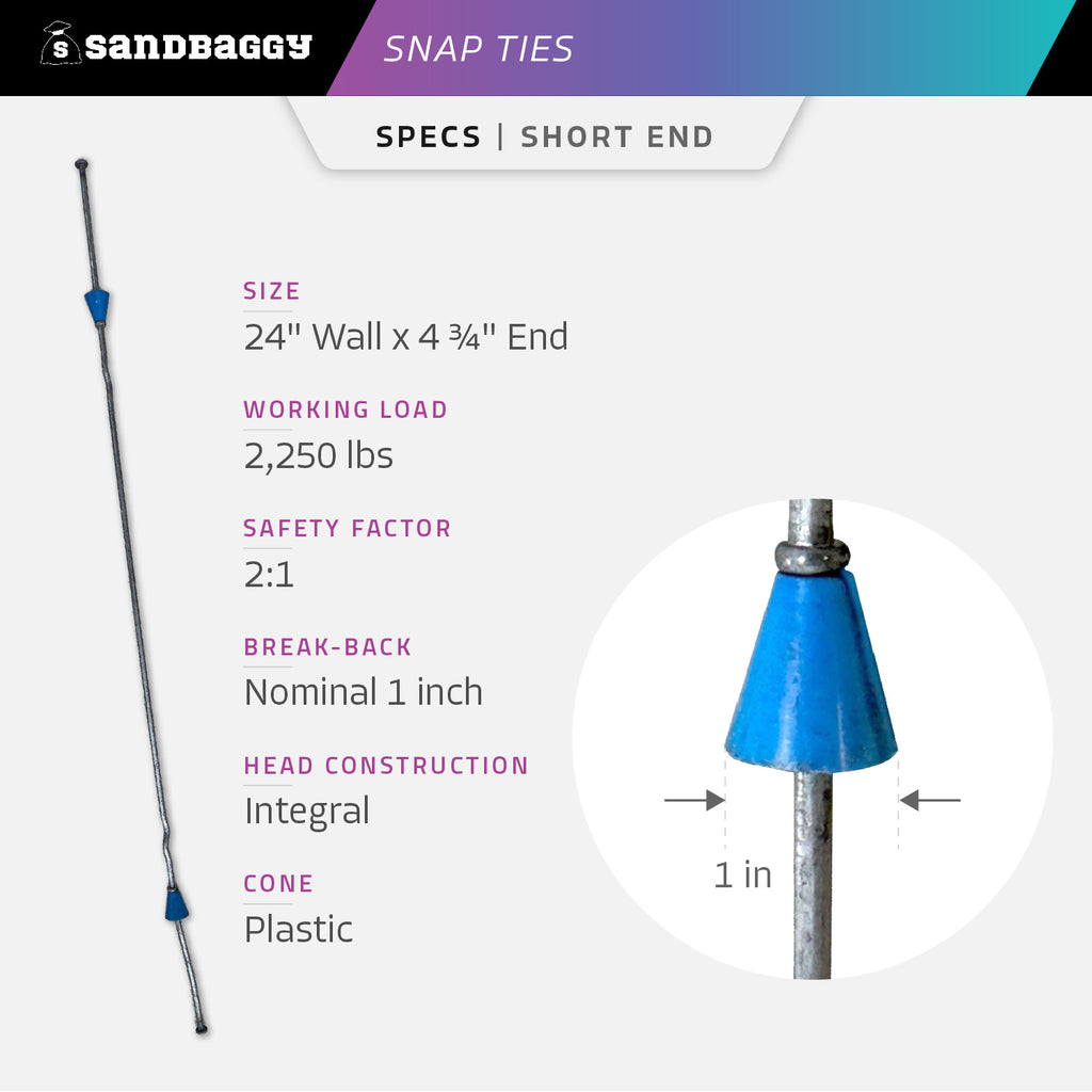 24" short end snap ties specifications