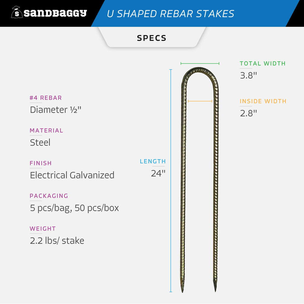 24" u shaped rebar stakes - Specs